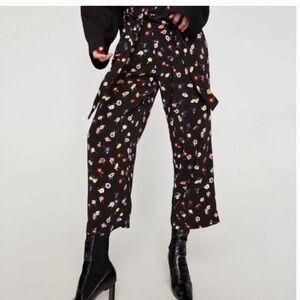 ZARA high rise black floral wide leg trousers size small